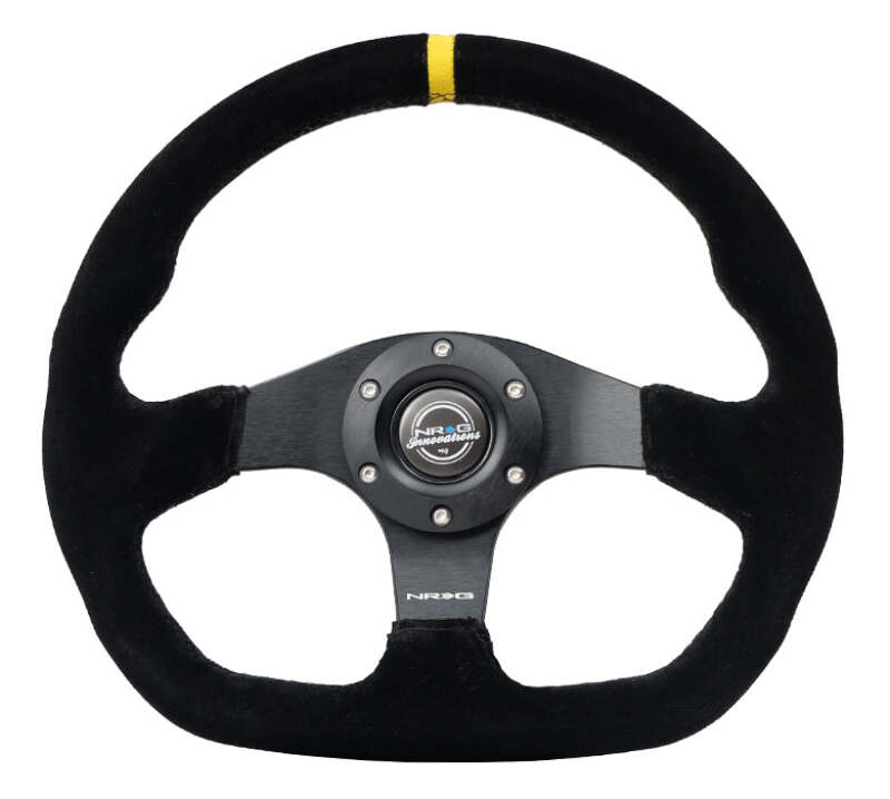 NRG RST-024MB-S-Y - NRGRST-024MB-S-Y - NRG Reinforced Steering Wheel (320mm) Sport Suede Flat Bottom w/ Yellow Center Mark - Shipped in Europe - Tuningsupply.com