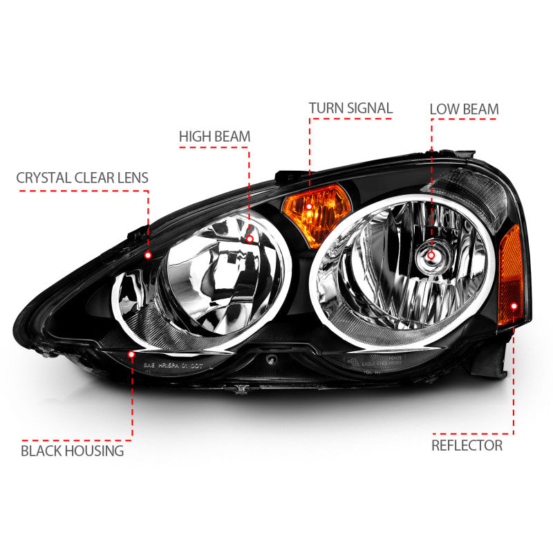 ANZO 121209 - ANZ121209 - ANZO 2002-2004 Acura RSX Crystal Headlights Black - Shipped in Europe - Tuningsupply.com