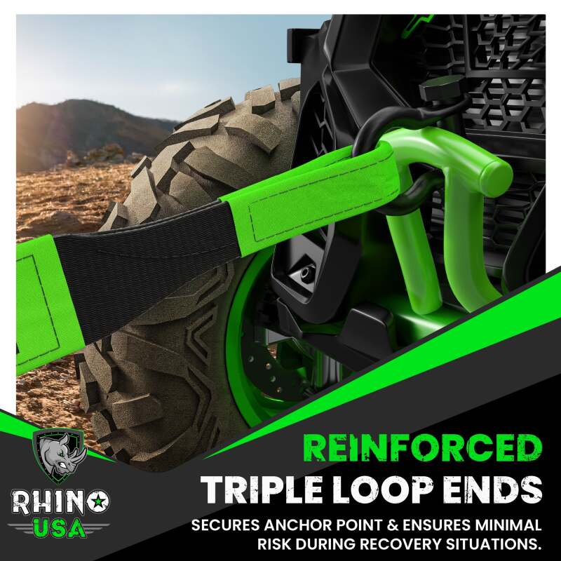 Rhino USA RG-TS3X20-GRN - RSARG-TS3X20-GRN - Rhino USA Recovery Tow Strap 3Inx20Ft (Green) - Shipped in Europe - Tuningsupply.com