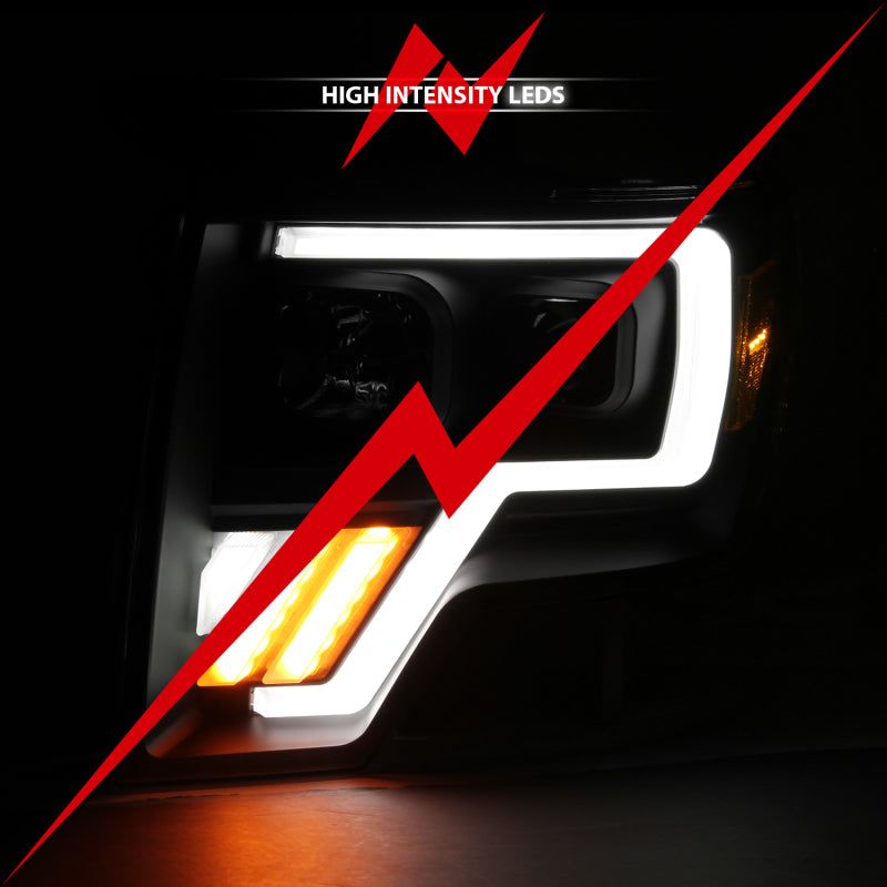 ANZO 111469 - ANZ111469 - ANZO 2009-2013 Ford F-150 Projector Light Bar G4 Switchback Headlights Black Amber - Shipped in Europe - Tuningsupply.com