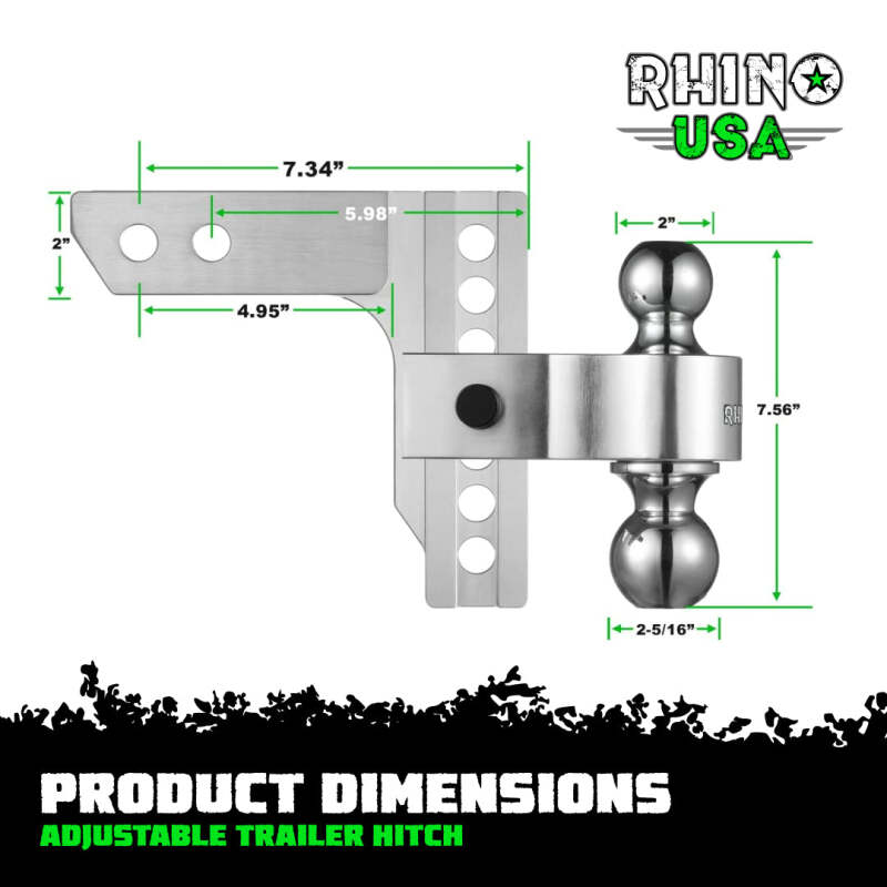 Rhino USA RG-HTDROP2-SVR - RSARG-HTDROP2-SVR - Rhino USA 6In Heavy Duty Drop Hitch - 2In (Silver) - Shipped in Europe - Tuningsupply.com