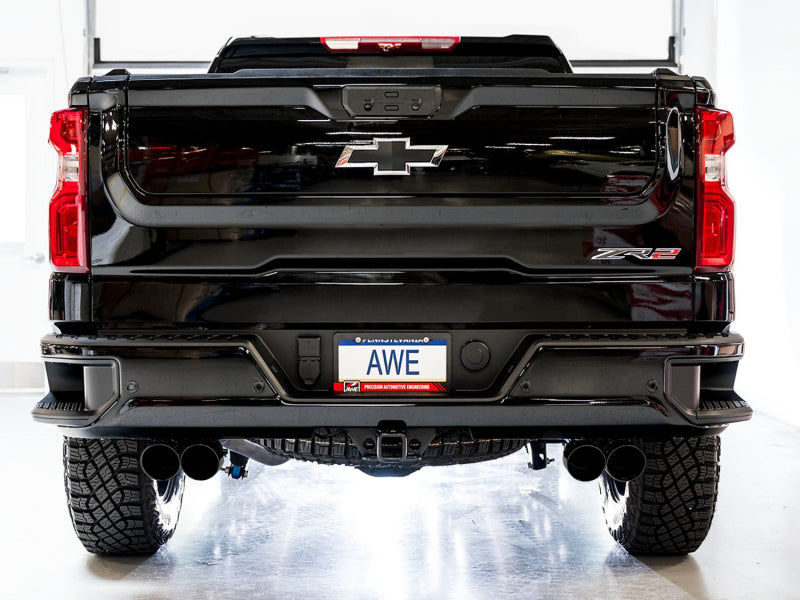 AWE Tuning 3015-43284 - AWE3015-43284 - AWE Tuning 22-23 GMC Sierra 1500 AT4X 6.2L 0FG Catback Split Dual (Flat Bumper) - Diamond Black Tips - Shipped in Europe - Tuningsupply.com