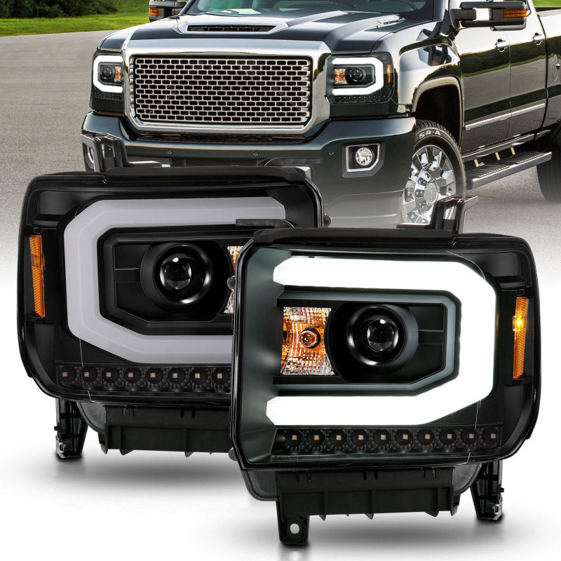 ANZO 111513 - ANZ111513 - ANZO 2014-2015 GMC Sierra 1500 Projector Headlights w/ Light Bar Black Housing (Halogen Type) - Shipped in Europe - Tuningsupply.com