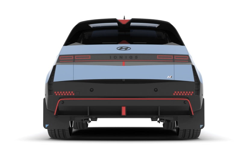 Rally Armor MF117-BAT-BLK-PBL - RALMF117-BAT-BLK-PBL - Rally Armor 2025 Hyundai Ioniq 5 N Black UR Mud Flap Light Blue Battery Logo - Shipped in Europe - Tuningsupply.com
