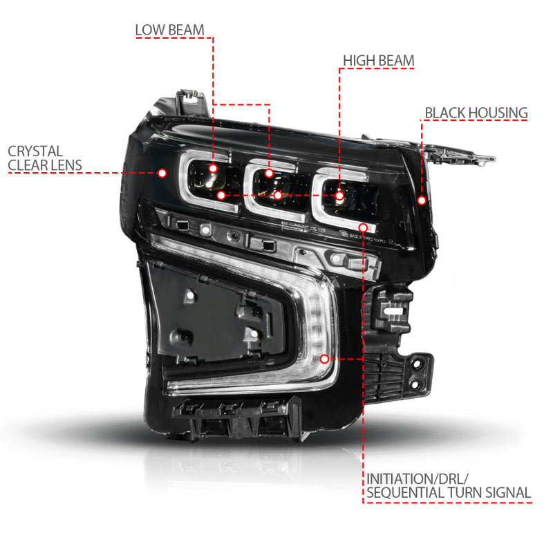 ANZO 111636X-R - ANZ111636X-R - ANZO 21-23 Chevy Tahoe/Suburban LED Light Bar Style Headlights Black w/ Sequential DRL (Right Side) - Shipped in Europe - Tuningsupply.com