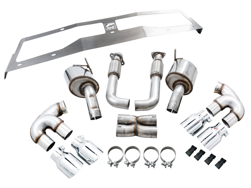 AWE Tuning 3015-42151 - AWE3015-42151 - AWE Tuning 2020 Chevrolet Corvette (C8) Touring Edition Exhaust - Quad Chrome Silver Tips - Shipped in Europe - Tuningsupply.com