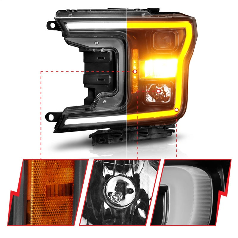 ANZO - ANZ111509 - ANZO 2018-2020 Ford F-150 Projector Headlight w/ Plank Style Switchback Black Housing - Shipped in Europe - Tuningsupply.com
