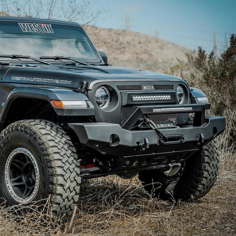 Westin 59-80125 - WES59-80125 - Westin 18-20 Jeep Wrangler WJ2 Full Width Front Bumper w/LED Light Bar Mount Textured Black - Shipped in Europe - Tuningsupply.com