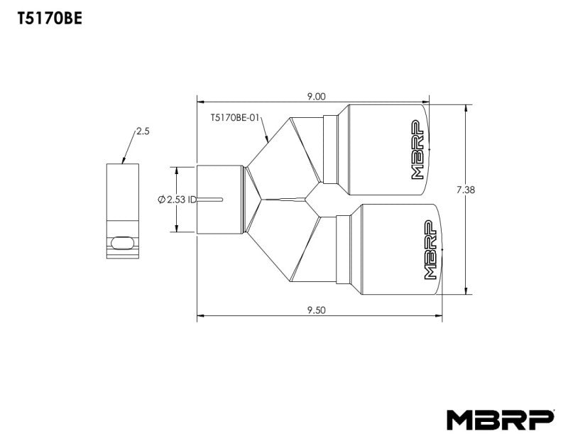 MBRP PT5170BE - MBRPT5170BE - MBRP Universal T304 SS Dual Burnt End Tip 3.5in OD/2.5in Inlet - Shipped in Europe - Tuningsupply.com