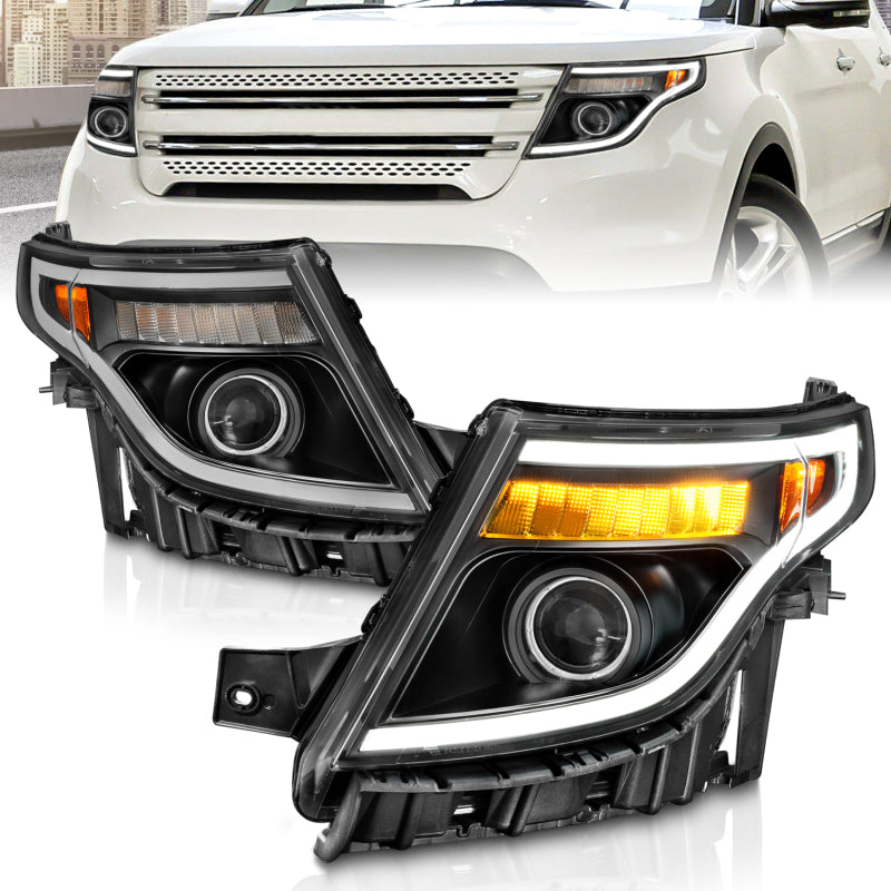 ANZO - ANZ111575 - ANZO 11-15 Ford Explorer (w/Factory Halogen HL Only) Projector Headlights w/Light Bar Black Housing - Shipped in Europe - Tuningsupply.com