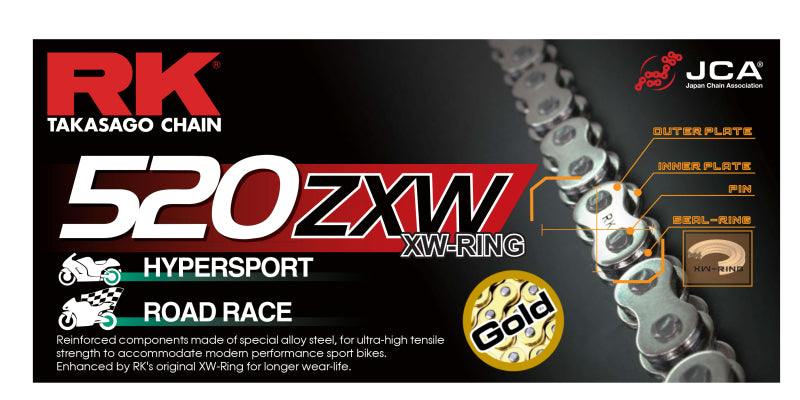 RK Chain GB520ZXW-120 - RKCGB520ZXW-120 - RK Chain GB520ZXW-120L XW-Ring - Gold - Shipped in Europe - Tuningsupply.com