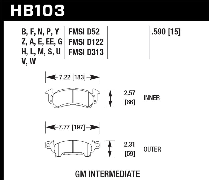 Hawk Performance KHB103P.590 - HAWKHB103P.590 - Hawk 76-77 Chevrolet Camaro LT / 72 Camaro Z28 / 69-81 Camaro Super Duty Street Front Brake Pads - Shipped in Europe - Tuningsupply.com