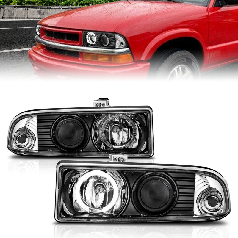 ANZO 111015 - ANZ111015 - ANZO 1998-2005 Chevrolet S-10 Projector Headlights w/ Halo Black - Shipped in Europe - Tuningsupply.com