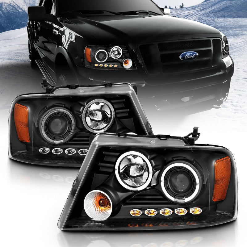 ANZO 111204 - ANZ111204 - ANZO 2004-2008 Ford F-150 Projector Headlights w/ Halo and LED Black G2 - Shipped in Europe - Tuningsupply.com