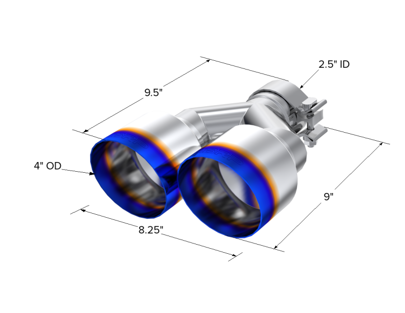 MBRP PT5177BE - MBRPT5177BE - MBRP Burnt End Tip 2.5 ID Dual 4 OD Out 9.55 length Single wall 304 Stainless Steel Pass Side - Shipped in Europe - Tuningsupply.com