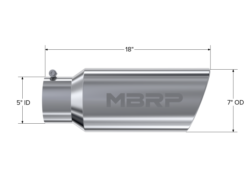 MBRP PT5127 - MBRPT5127 - MBRP Universal Tip 7in O.D. Rolled End 5in inlet 18in length - T304 (SINGLE TIP) - Shipped in Europe - Tuningsupply.com