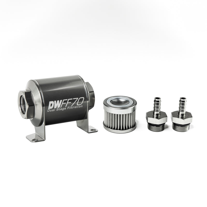 DeatschWerks 8-03-070-010K-516 - DWK8-03-070-010K-516 - DeatschWerks Stainless Steel 5/16in 10 Micron Universal Inline Fuel Filter Housing Kit (70mm) - Shipped in Europe - Tuningsupply.com
