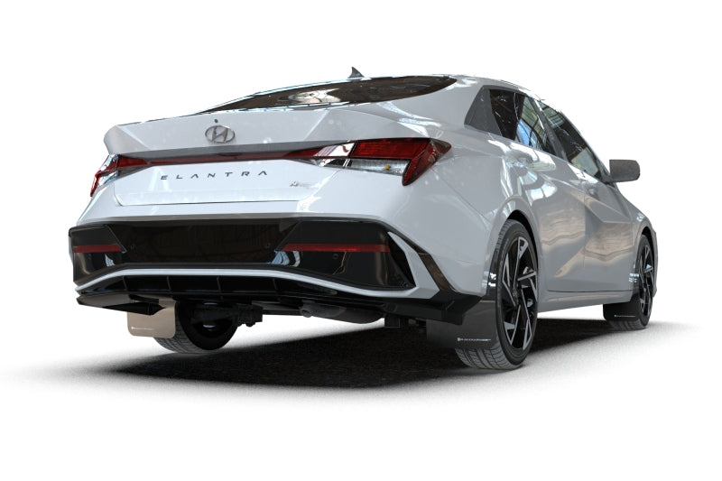 Rally Armor MF120-UR-BLK-WH - RALMF120-UR-BLK-WH - Rally Armor 2024-25 Hyundai Elantra N/N Line Black Mud Flap w/White Logo - Shipped in Europe - Tuningsupply.com