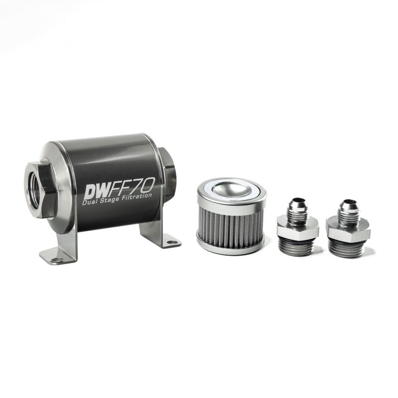 DeatschWerks 8-03-070-100K-6 - DWK8-03-070-100K-6 - DeatschWerks Stainless Steel 6AN 100 Micron Universal Inline Fuel Filter Housing Kit (70mm) - Shipped in Europe - Tuningsupply.com