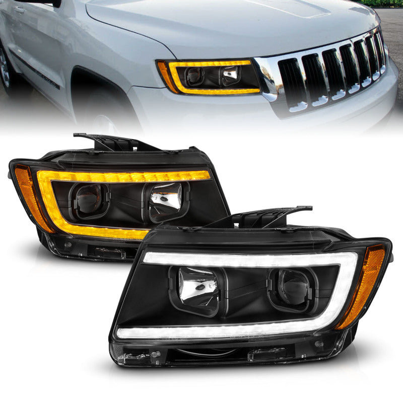 ANZO 111568 - ANZ111568 - ANZO 11-13 Jeep Grand Cherokee (Factory Halogen Only) Projector Headlights w/Light Bar Swtchbk Black - Shipped in Europe - Tuningsupply.com