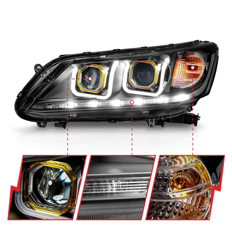 ANZO - ANZ121492 - ANZO 2013-2015 Honda Accord (4dr ONLY) Projector Headlights w/ U-Bar Black - Shipped in Europe - Tuningsupply.com