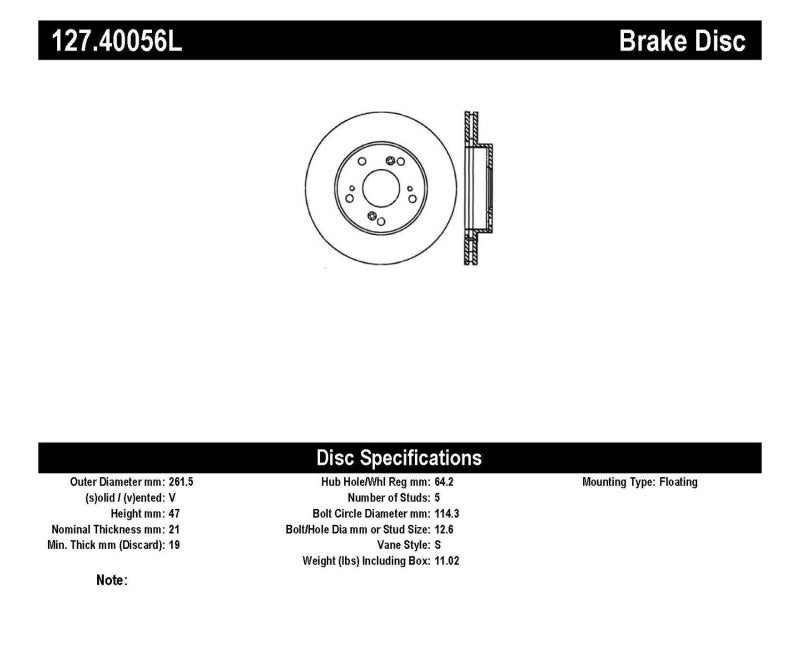 Stoptech 127.40056L - STO127.40056L - StopTech 02-06 Acura RSX Slotted & Drilled Left Front Rotor - Shipped in Europe - Tuningsupply.com