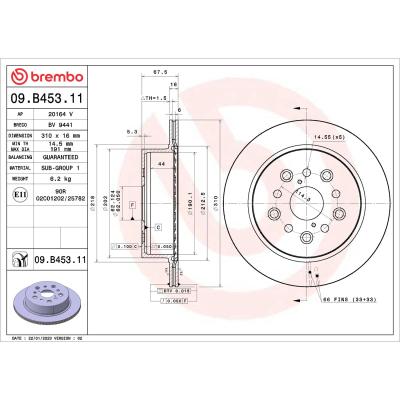 Brembo OE 09.B453.11 - BRE09.B453.11 - Brembo OE 01-06 Lexus LS430 UV Coated Brake Disc - Rear - Shipped in Europe - Tuningsupply.com