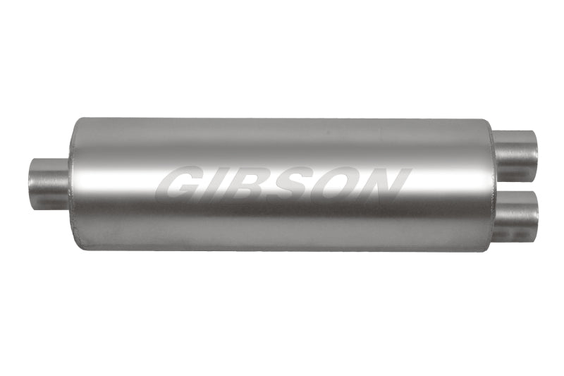 Gibson 758300S - GIB758300S - Gibson SFT Superflow Offset/Dual Round Muffler - 8x24in/3in Inlet/2.25in Outlet - Stainless - Shipped in Europe - Tuningsupply.com