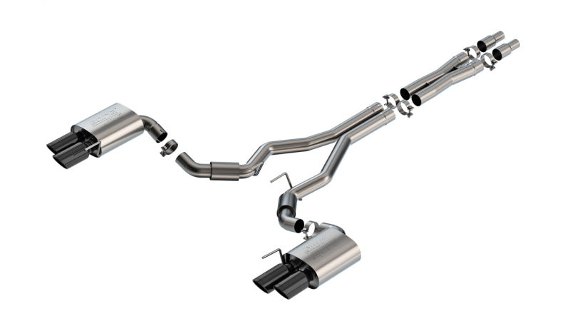 Borla 140970BC - BOR140970BC - Borla 2024 Ford Mustang GT 5.0L V8 3 in ATAK Catback Non-Active Exhaust- Black Chrome Quad Tip - Shipped in Europe - Tuningsupply.com