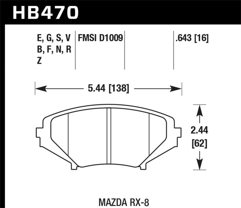 Hawk Performance KHB470B.643 - HAWKHB470B.643 - Hawk 2004-2011 Mazda RX-8 Grand Touring HPS 5.0 Front Brake Pads - Shipped in Europe - Tuningsupply.com