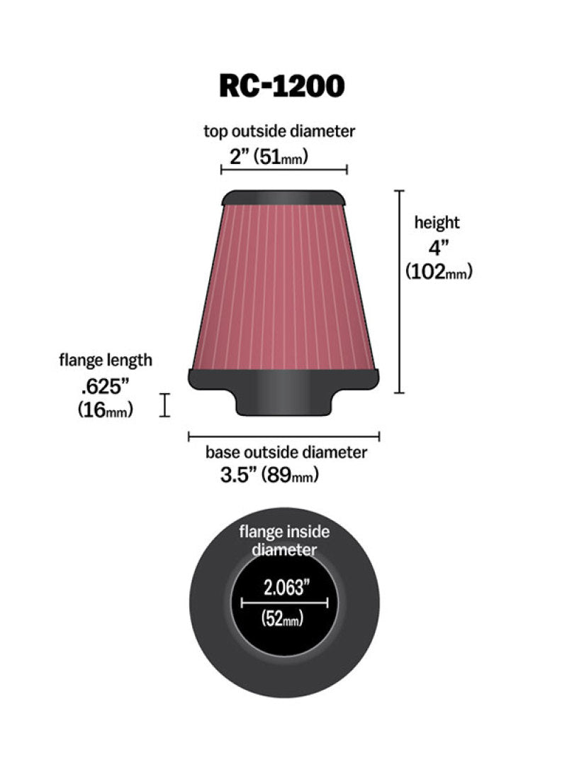 K&N Engineering RC-1200 - KNNRC-1200 - K&N Universal Chrome Filter 2.063in Flange ID x 3.5in Base OD x 2in Top OD x 4in H - Shipped in Europe - Tuningsupply.com