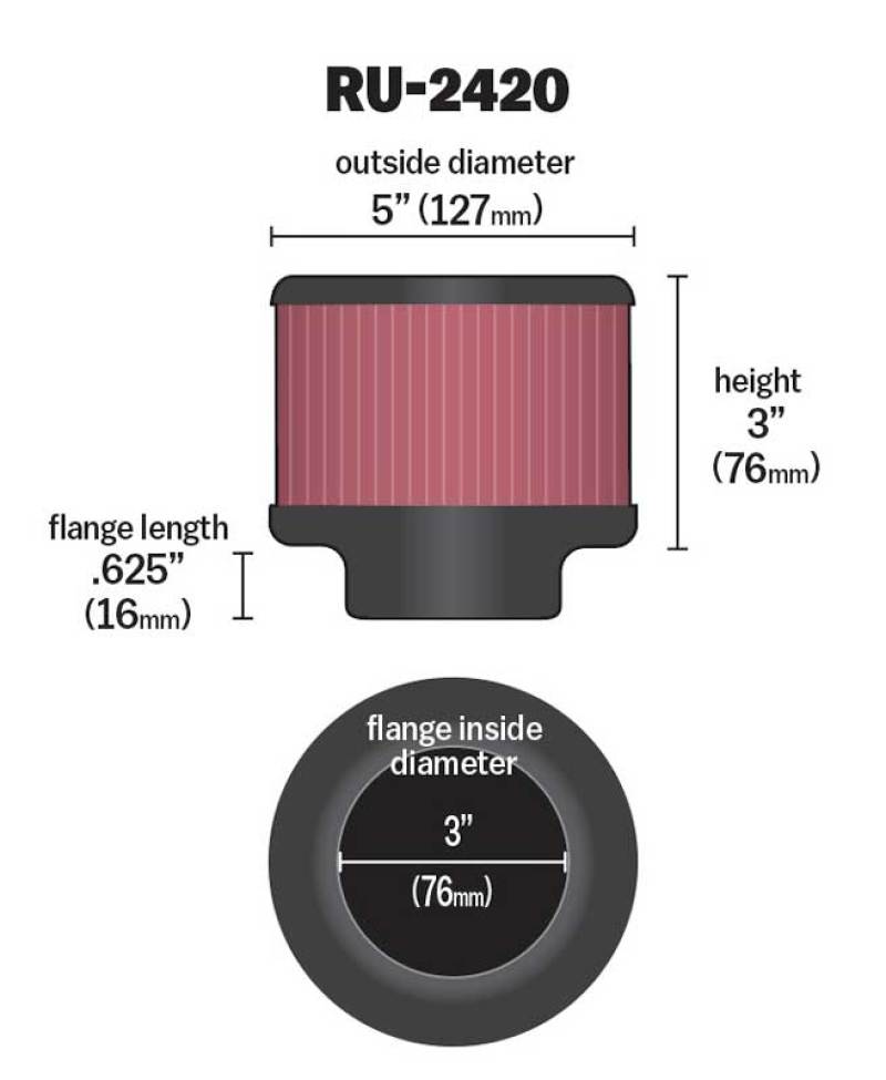 K&N Engineering RU-2420 - KNNRU-2420 - K&N Universal Rubber Filter 3 inch Flange 5 inch OD 3 inch Height - Shipped in Europe - Tuningsupply.com