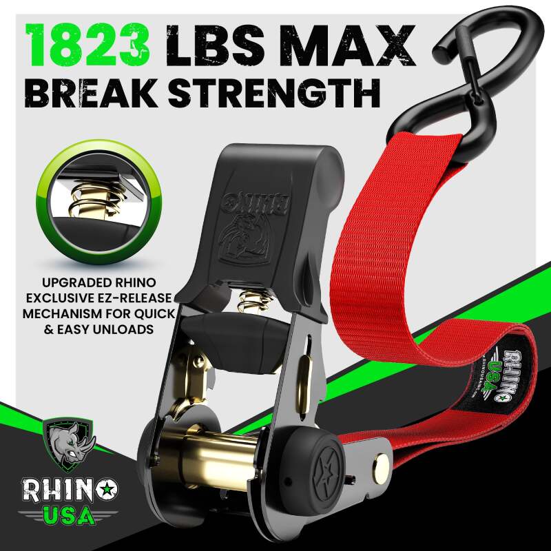 Rhino USA GMG-R1-4PACK - RSAGMG-R1-4PACK - Rhino USA Medium Duty Ratchet Strap Tie-Down 4-Pack (Black) - Shipped in Europe - Tuningsupply.com