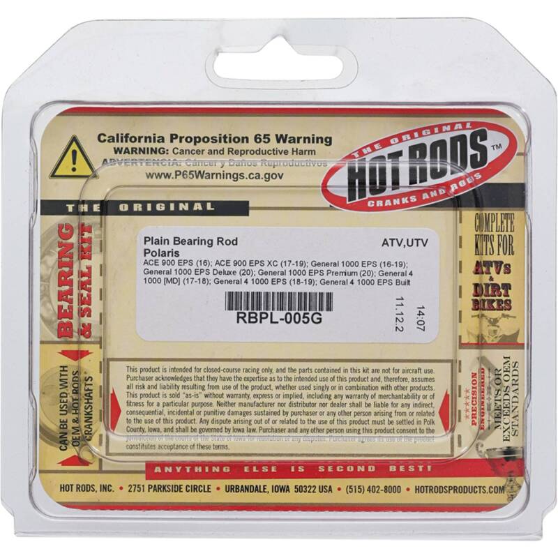 Hot Rods RBPL-005G - HDSRBPL-005G - Hot Rods 2016 ACE 900 EPS/17-19 ACE 900 EPS XC Plain Bearing Rod - Shipped in Europe - Tuningsupply.com