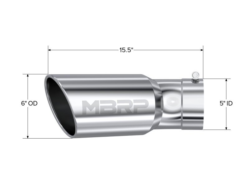 MBRP PT5154 - MBRPT5154 - MBRP Universal Tip 6in OD 5in Inlet 15.5in Length 30 Deg Bend Angled Rolled End T304 - Shipped in Europe - Tuningsupply.com