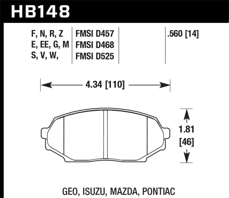 Hawk Performance HB148B.560 - HAWKHB148B.560 - Hawk 90-93 Mazda Miata Base 1.6L HPS 5.0 Front Brake Pads - Shipped in Europe - Tuningsupply.com