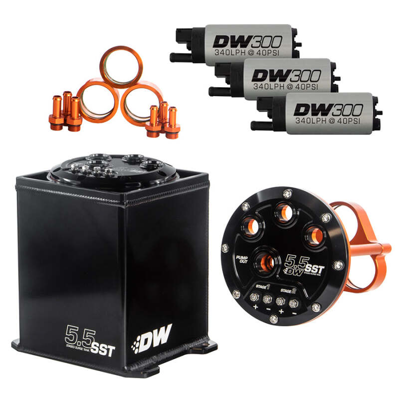 DeatschWerks 6-301-55ST - DWK6-301-55ST - DeatschWerks 5.5L Modular Surge Tank Includes 3 DW300 Fuel Pumps - Shipped in Europe - Tuningsupply.com