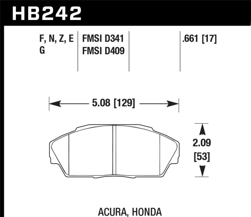Hawk Performance KHB242G.661 - HAWKHB242G.661 - Hawk 86-01 Acura (Various) / 88-93 Honda (Various) DTC-60 Race Front Brake Pads - Shipped in Europe - Tuningsupply.com