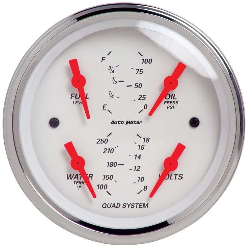 AutoMeter 1312 - ATM1312 - Autometer Arctic White 3-3/8in Quad Gauge 100 PSI/100-250 Deg F / 8-18V / 240-33 Ohm - Shipped in Europe - Tuningsupply.com