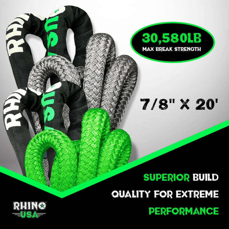 Rhino USA KROPE-78X20-GRY - RSAKROPE-78X20-GRY - Rhino USA Kinetic Energy Recovery Rope (7/8In X 20Ft) Gray - Shipped in Europe - Tuningsupply.com