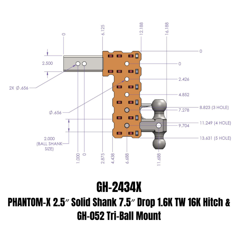 GEN-Y Hitch GH-2434X - GENGH-2434X - Gen-Y Phantom-X 2.5in Solid Shank 7.5in Drop 1.6K TW 16K Hitch w/GH-052 (No Flat Towing) - Shipped in Europe - Tuningsupply.com