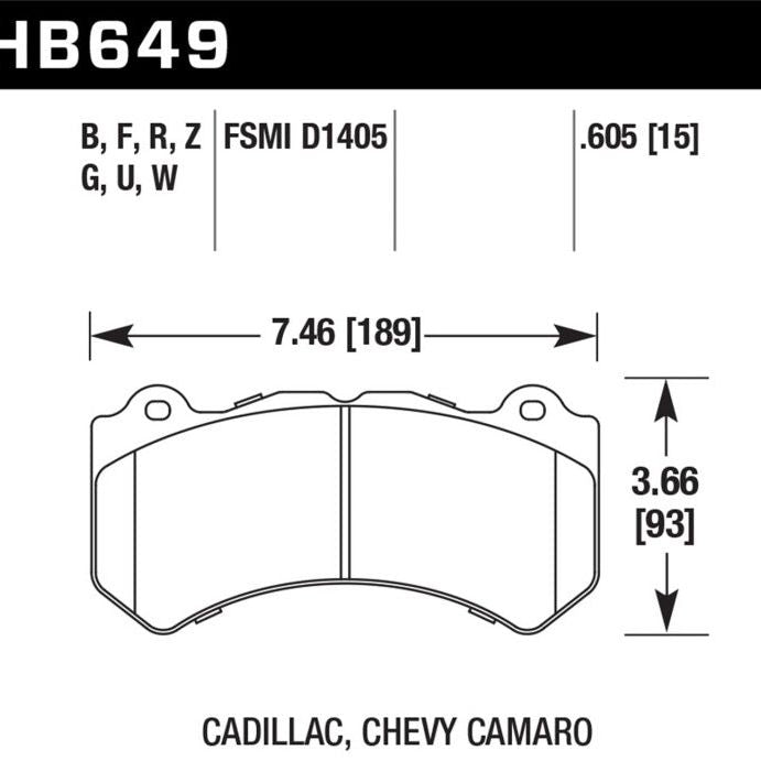 Hawk Performance KHB649D.605 - HAWKHB649D.605 - Hawk 14-18 Chevrolet Corvette Front ER-1 Brake Pad Set (J56 brake package) - Shipped in Europe - Tuningsupply.com