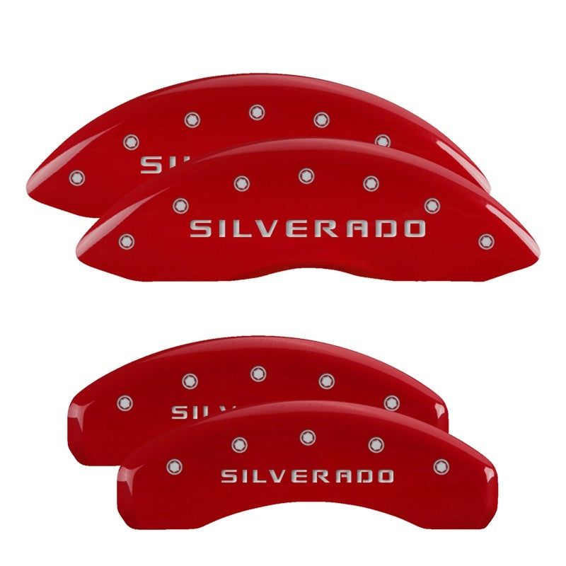 MGP 14005SSILRD - MGP14005SSILRD - MGP 4 Caliper Covers Engraved Front & Rear Silverado Red finish silver ch - Shipped in Europe - Tuningsupply.com