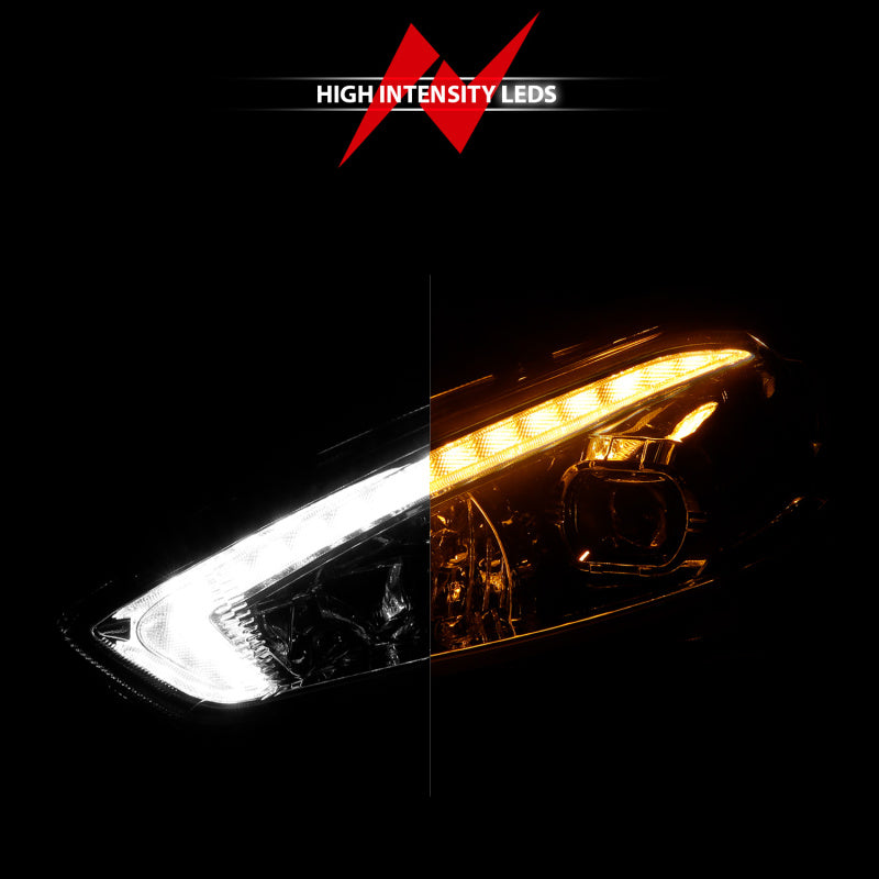 ANZO 121564 - ANZ121564 - ANZO 15-18 Ford Focus Projector Headlights - w/ Light Bar Switchback Black Housing - Shipped in Europe - Tuningsupply.com
