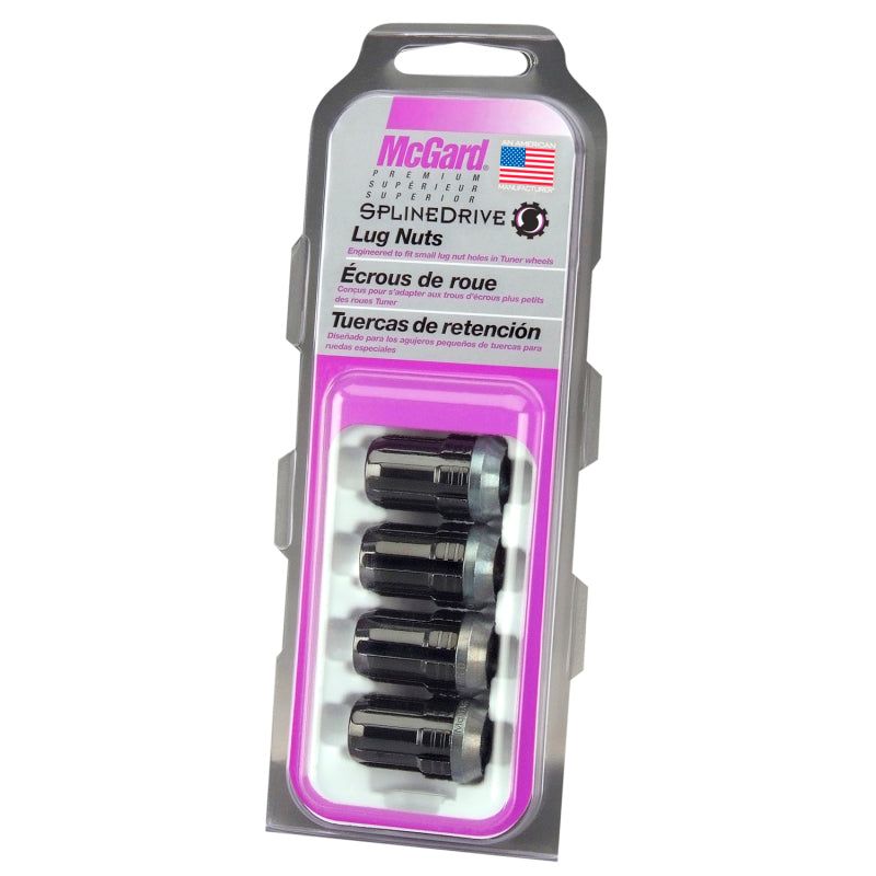 McGard 65354BK - MCG65354BK - McGard SplineDrive Lug Nut (Cone Seat) M12X1.25 / 1.24in. Length (4-Pack) - Black (Req. Tool) - Shipped in Europe - Tuningsupply.com
