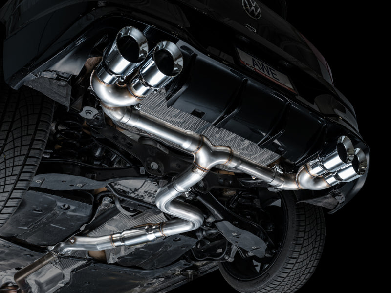 AWE Tuning 3020-42658 - AWE3020-42658 - AWE MK8 Volkswagen Golf R 3in Track Edition Quad Exhaust - Chrome Silver Tips - Shipped in Europe - Tuningsupply.com