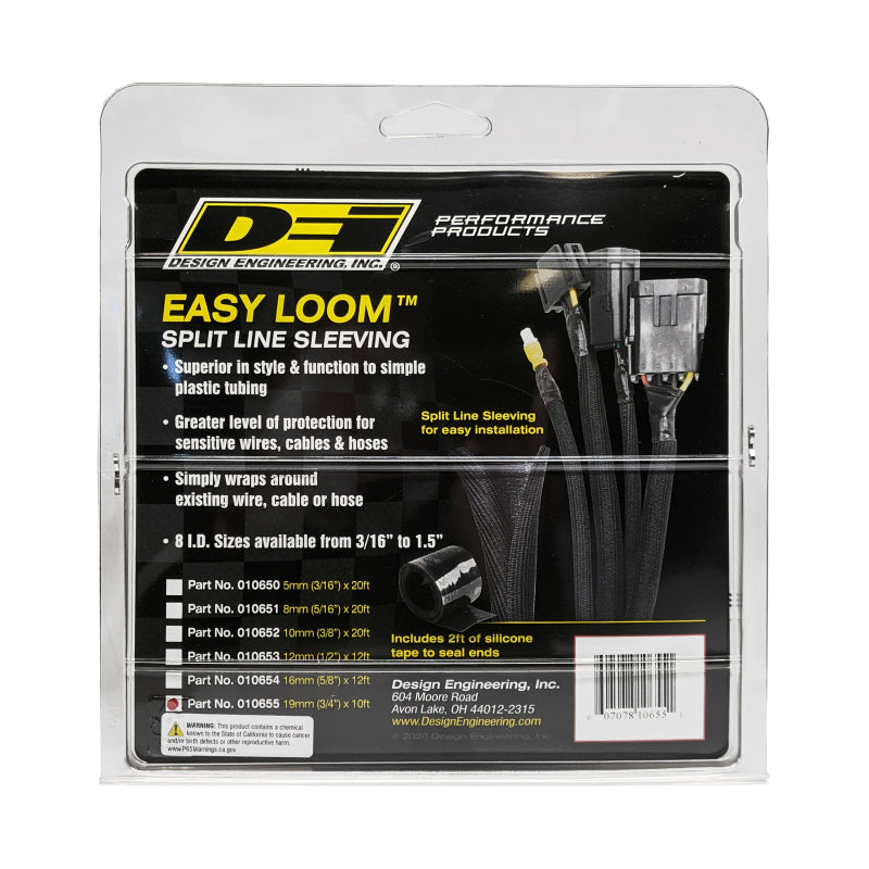 DEI 10655 - DEI10655 - DEI Split Wire Sleeve Easy Loom 19mm-3/4in x 10 Black - Shipped in Europe - Tuningsupply.com