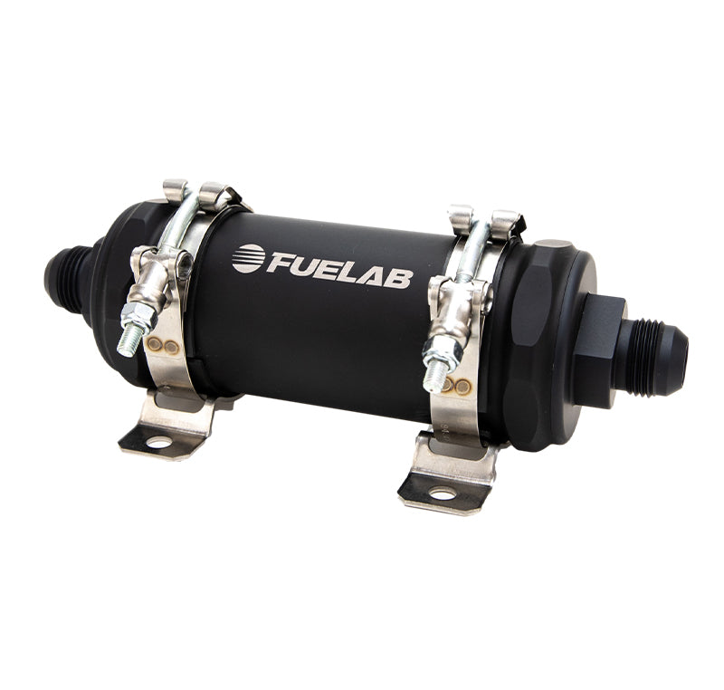 Fuelab 86833 - FLB86833 - Fuelab PRO Series In-Line Fuel Filter (10gpm) -10AN In/-10AN Out 6 Micron Fiberglass - Matte Black - Shipped in Europe - Tuningsupply.com