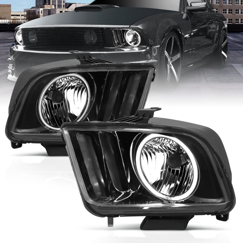 ANZO 121033 - ANZ121033 - ANZO 2005-2009 Ford Mustang Crystal Headlights w/ Halo Black (CCFL) - Shipped in Europe - Tuningsupply.com