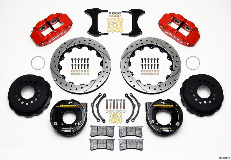 Wilwood 140-12964-DR - WIL140-12964-DR - Wilwood Narrow Superlite 4R Rear P-Brk Kit 12.88in Drilled Red Chevy 12 Bolt w/ C-Clips - Shipped in Europe - Tuningsupply.com